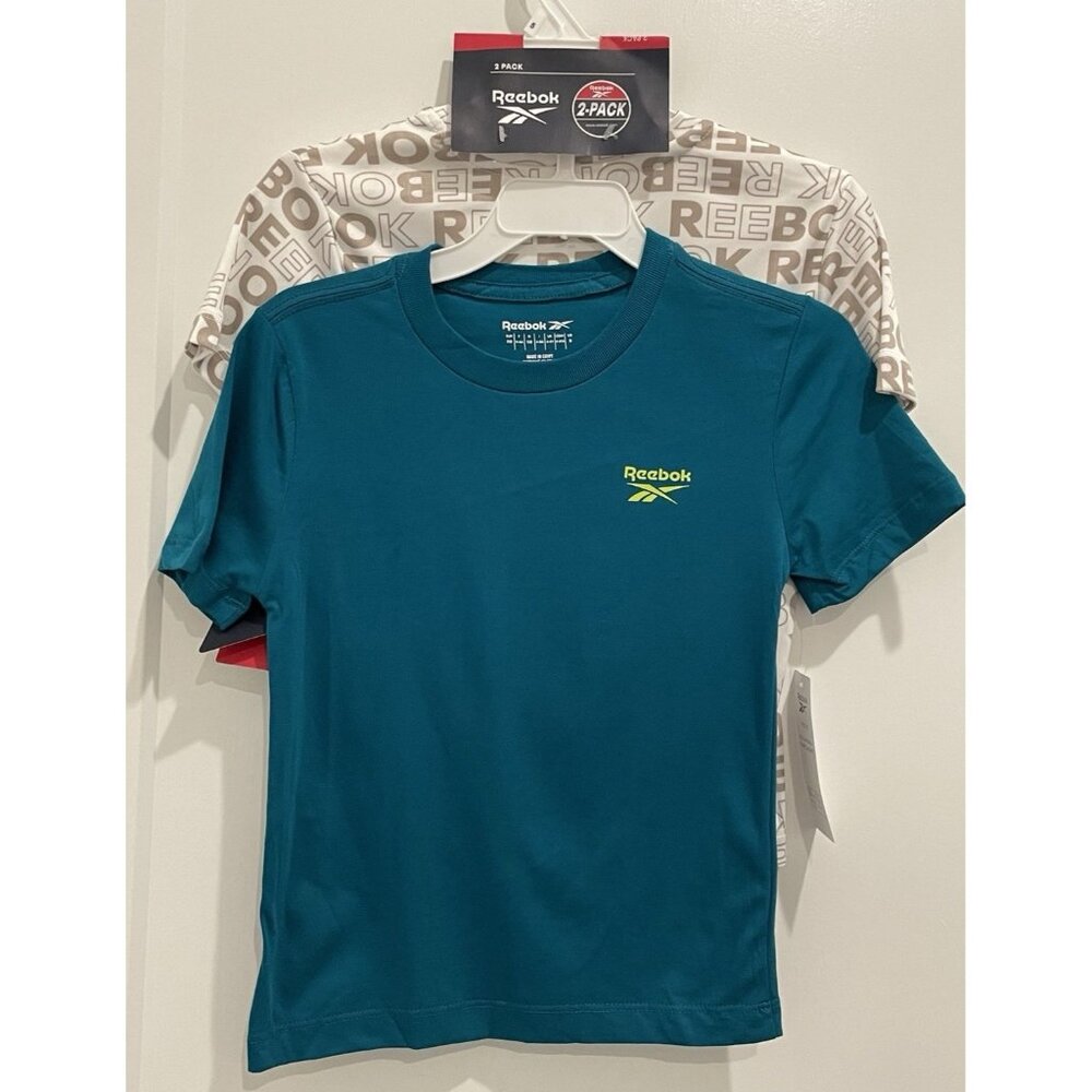 2 Reebok Athletic Boy's Short Sleeve T-shirts Size 5 NWT Blue Gray Logo - Picture 1 of 14